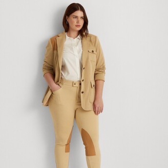 Laure ralph Lauren,Plus-Size Faux-Leather-Trim Jacquard Blazer - Picture 4 of 6